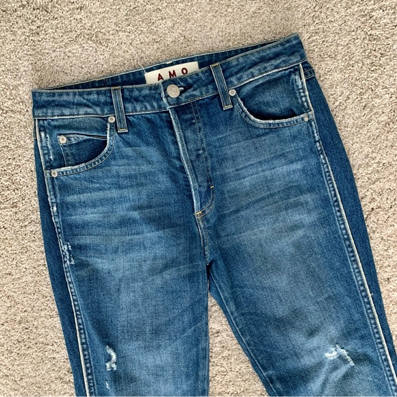 AMO Babe Old School High Rise Slim Distressed Crop Jeans - Picture 3 of 7